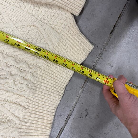 Vintage LL Bean Cable Knit Sweater Mens L Tall Beige Wool Fisherman Made in USA - Picture 3 of 7